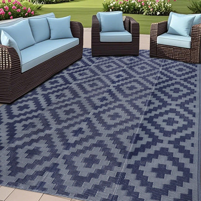 SAND MINE Waterproof Outdoor Rug 5x8 ft, Plastic Reversible Rug, Modern Area Rug, Large Floor Mat for Outdoors, RV, Patio, Backyard, Deck, Picnic, Beach, Camping, Black & Beige