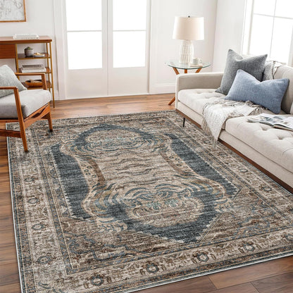 CHAMPLANT 6'x9' Washable Vintage Area Rug Boho Chic Medallion Distressed Design Non-Shedding Easy Care Ideal for High Traffic Areas in Living Room Bedroom Kitchen Office Large Carpet