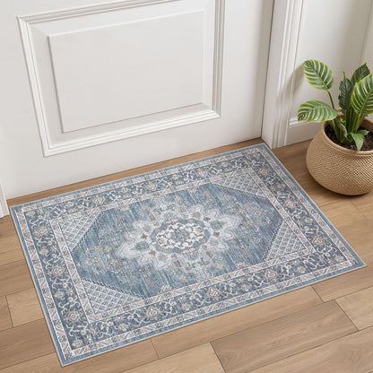 Tortania Area Rug 5x7 Living Room Rug Washable Soft Cream/Blue
