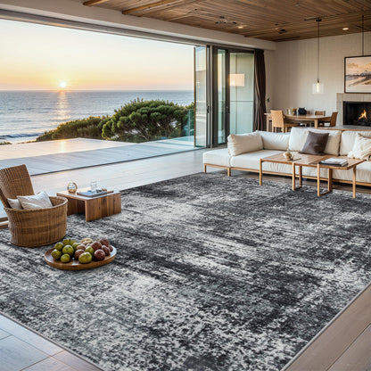 PLHXFR 6x9 Area Rug Living Room: Abstract Washable Carpet Brown Black