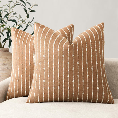 Foindtower Decorative Striped Boucle Throw Pillow Cover 18x18 Natural Beige