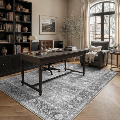 JOOJA 6x9 Brown Vintage Boho Washable Area Rug, Soft Low Pile Floor Carpet