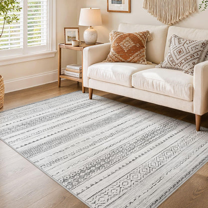 Nakagishi Boho 5x7 Area Rug Living Room Rugs Machine Washable Beige/Brown