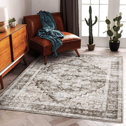 CHAMPLANT 6'x9' Washable Vintage Area Rug Boho Chic Medallion Distressed Design Non-Shedding Easy Care Ideal for High Traffic Areas in Living Room Bedroom Kitchen Office Large Carpet