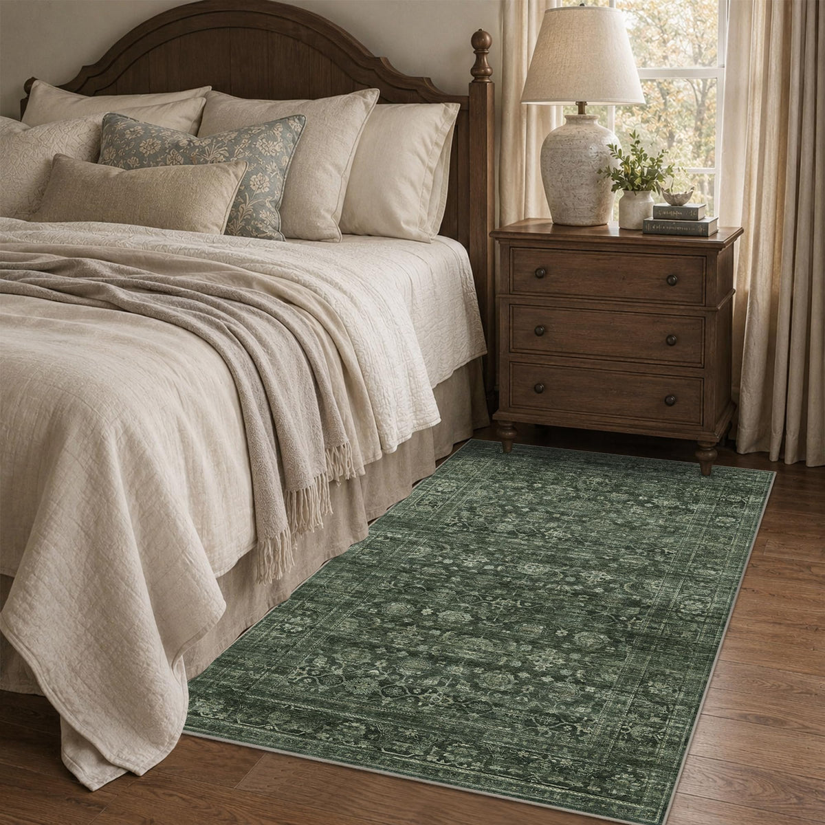 JOOJA 6x9 Brown Vintage Boho Washable Area Rug, Soft Low Pile Floor Carpet