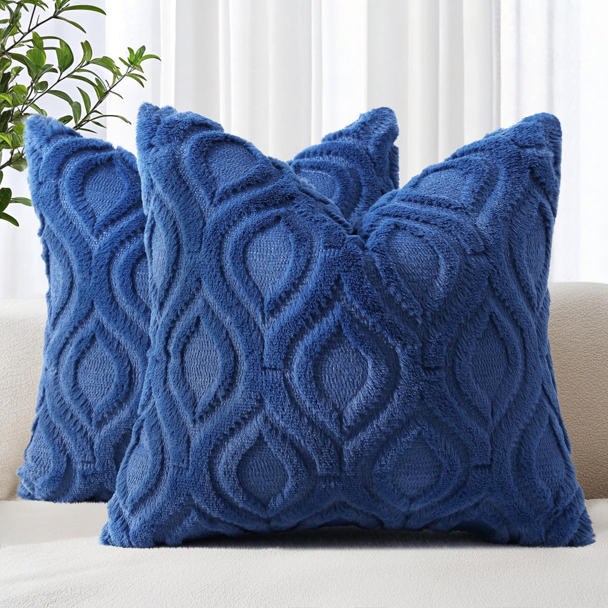decorUhome Faux Fur Plush Soft Beige Throw Pillow Covers 18x18 Set of 2