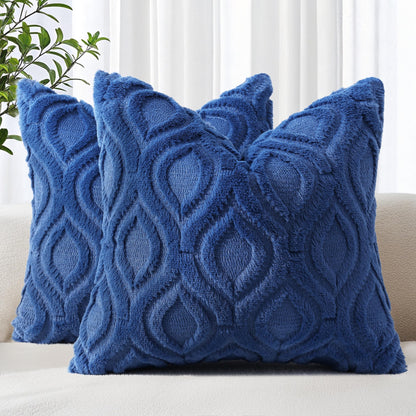 decorUhome Faux Fur Plush Soft Beige Throw Pillow Covers 18x18 Set of 2