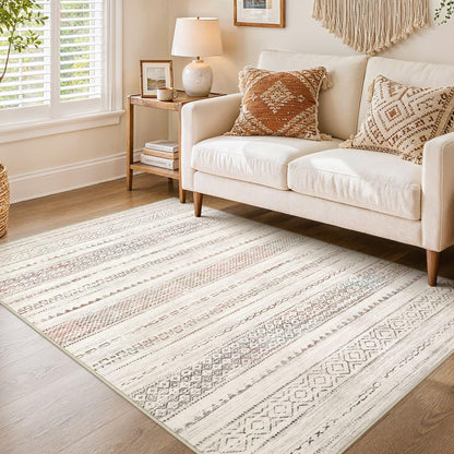 Nakagishi Boho 5x7 Area Rug Living Room Rugs Machine Washable Beige/Brown