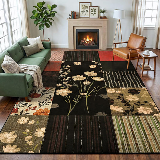 4'x6' Colorful Geometric Patchwork Floral Area Rug