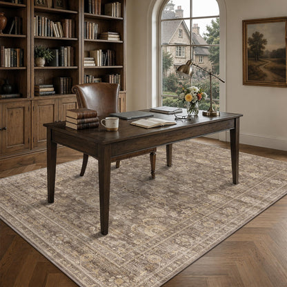 JOOJA 6x9 Brown Vintage Boho Washable Area Rug, Soft Low Pile Floor Carpet