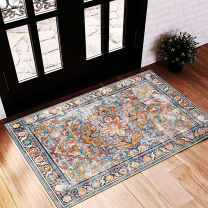 CHAMPLANT 6'x9' Washable Vintage Area Rug Boho Chic Medallion Distressed Design Non-Shedding Easy Care Ideal for High Traffic Areas in Living Room Bedroom Kitchen Office Large Carpet