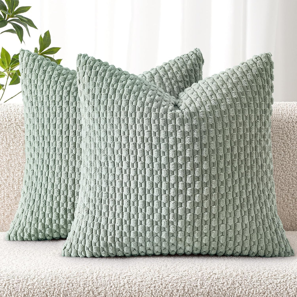 MIULEE Decorative Throw Pillow Covers 18x18 Sage Green Textured Corduroy
