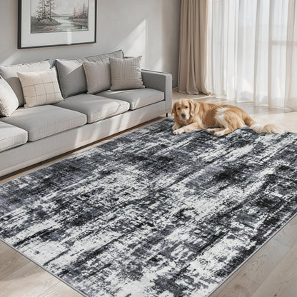 PLHXFR 6x9 Area Rug Living Room: Abstract Washable Carpet Brown Black