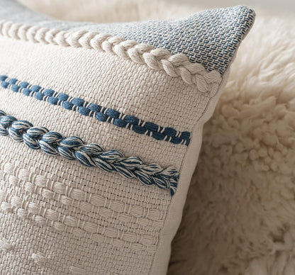 Cethom Boho Throw Pillow Covers 18x18 Inch Set of 2, Blue Textured Decorative Couch Pillow Cases for Farmhouse Home Decor, Accent Cushion Cover for Sofa, Bed, Living Room, Bedroom