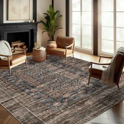CHAMPLANT 6'x9' Washable Vintage Area Rug Boho Chic Medallion Distressed Design Non-Shedding Easy Care Ideal for High Traffic Areas in Living Room Bedroom Kitchen Office Large Carpet