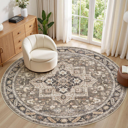 cotiled 5x7 Area Rug for Living Room, Washable, Traditional, Beige