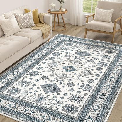 cotiled 5x7 Area Rug for Living Room, Washable, Traditional, Beige
