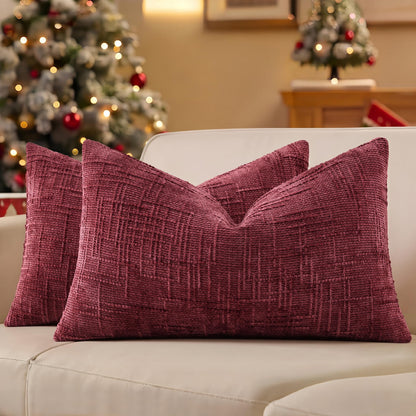 decorUhome Textured Chenille Throw Pillow Covers 18x18 Set of 2 Cream White