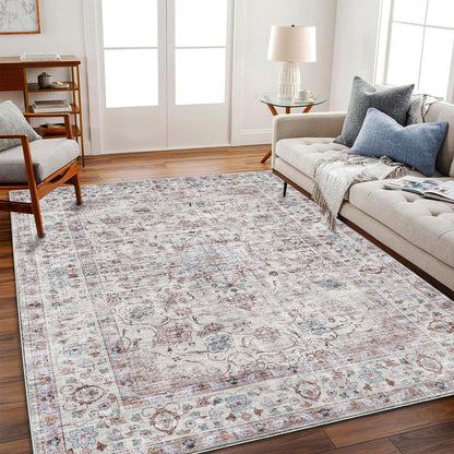 CHAMPLANT 6'x9' Washable Vintage Area Rug Boho Chic Medallion Distressed Design Non-Shedding Easy Care Ideal for High Traffic Areas in Living Room Bedroom Kitchen Office Large Carpet