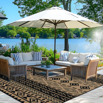 Wallona Outdoor Rug 5x8 ft, Flower Blue & White