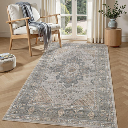 Tortania Area Rug 5x7 Living Room Rug Washable Soft Cream/Blue