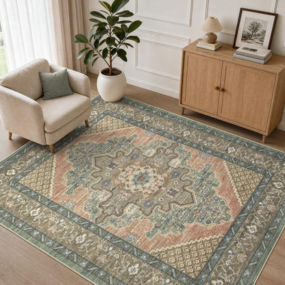 Tortania Area Rug 5x7 Living Room Rug Washable Soft Cream/Blue
