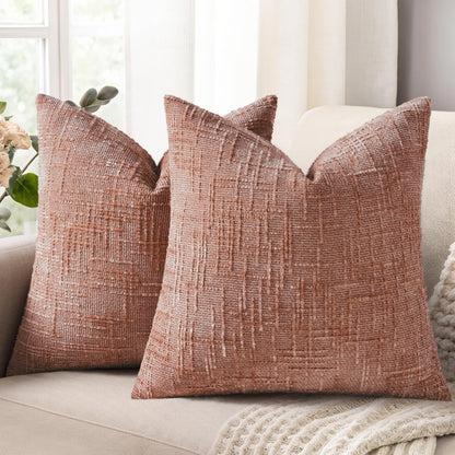 decorUhome Textured Chenille Throw Pillow Covers 18x18 Set of 2 Cream White