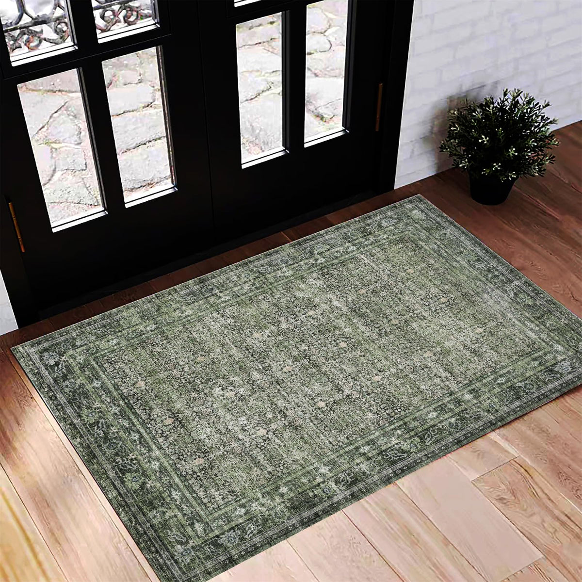 CHAMPLANT 6'x9' Washable Vintage Area Rug Boho Chic Medallion Distressed Design Non-Shedding Easy Care Ideal for High Traffic Areas in Living Room Bedroom Kitchen Office Large Carpet