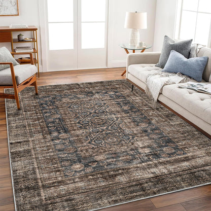 CHAMPLANT 6'x9' Washable Vintage Area Rug Boho Chic Medallion Distressed Design Non-Shedding Easy Care Ideal for High Traffic Areas in Living Room Bedroom Kitchen Office Large Carpet