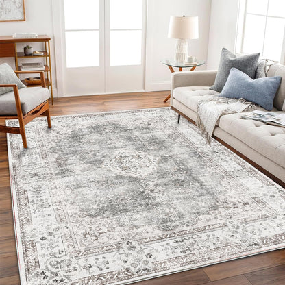 CHAMPLANT 6'x9' Washable Vintage Area Rug Boho Chic Medallion Distressed Design Non-Shedding Easy Care Ideal for High Traffic Areas in Living Room Bedroom Kitchen Office Large Carpet