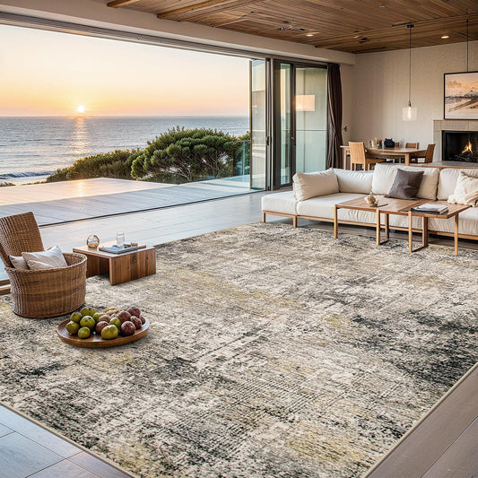 PLHXFR 6x9 Area Rug Living Room: Abstract Washable Carpet Brown Black