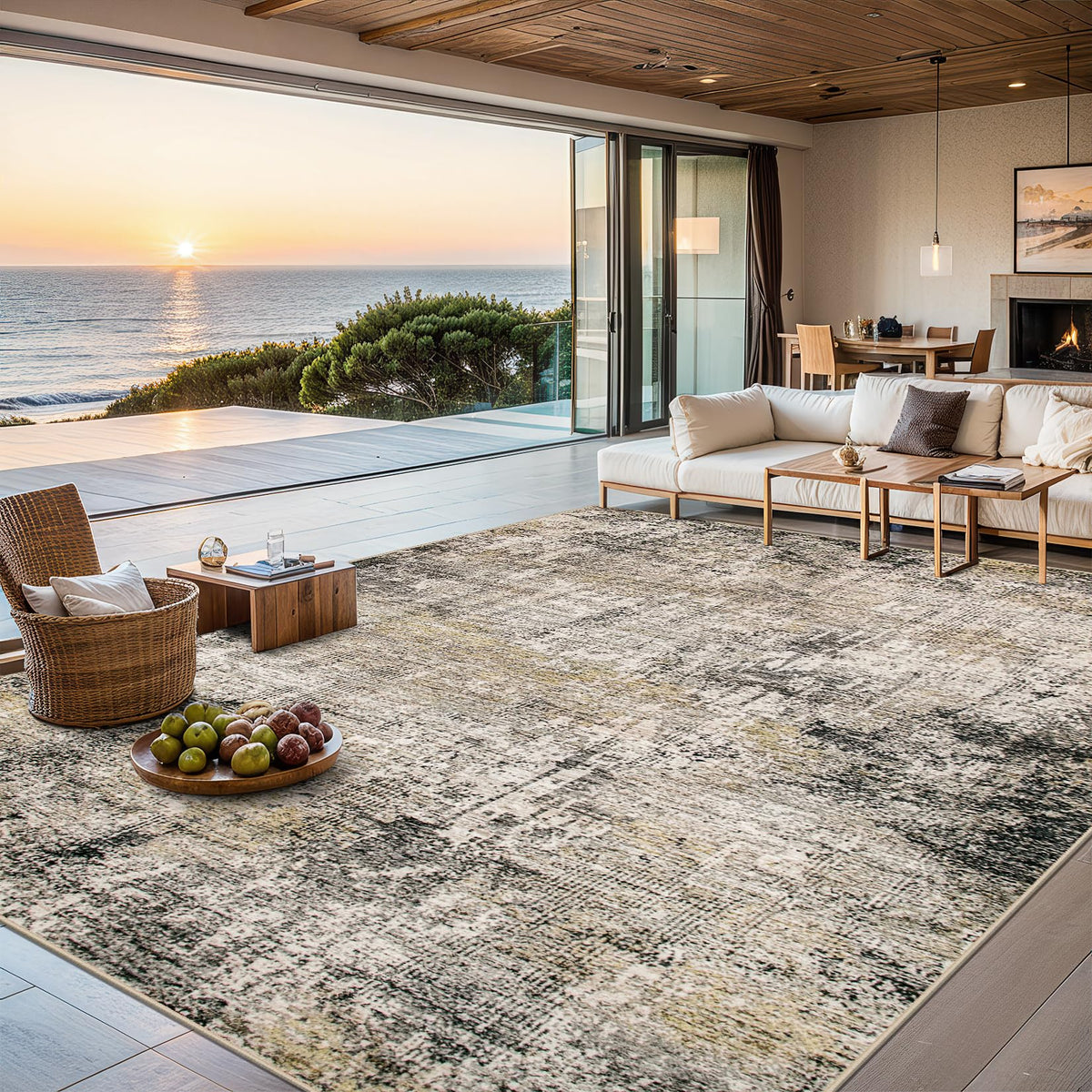 PLHXFR 6x9 Area Rug Living Room: Abstract Washable Carpet Brown Black