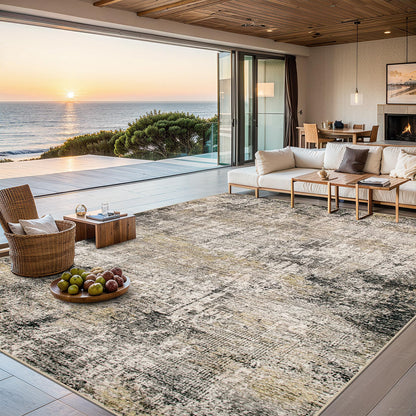 PLHXFR 6x9 Area Rug Living Room: Abstract Washable Carpet Brown Black