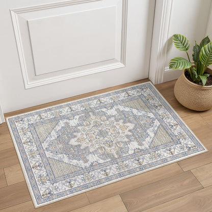 Tortania Area Rug 5x7 Living Room Rug Washable Soft Cream/Blue
