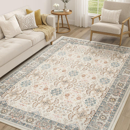 cotiled 5x7 Area Rug for Living Room, Washable, Traditional, Beige