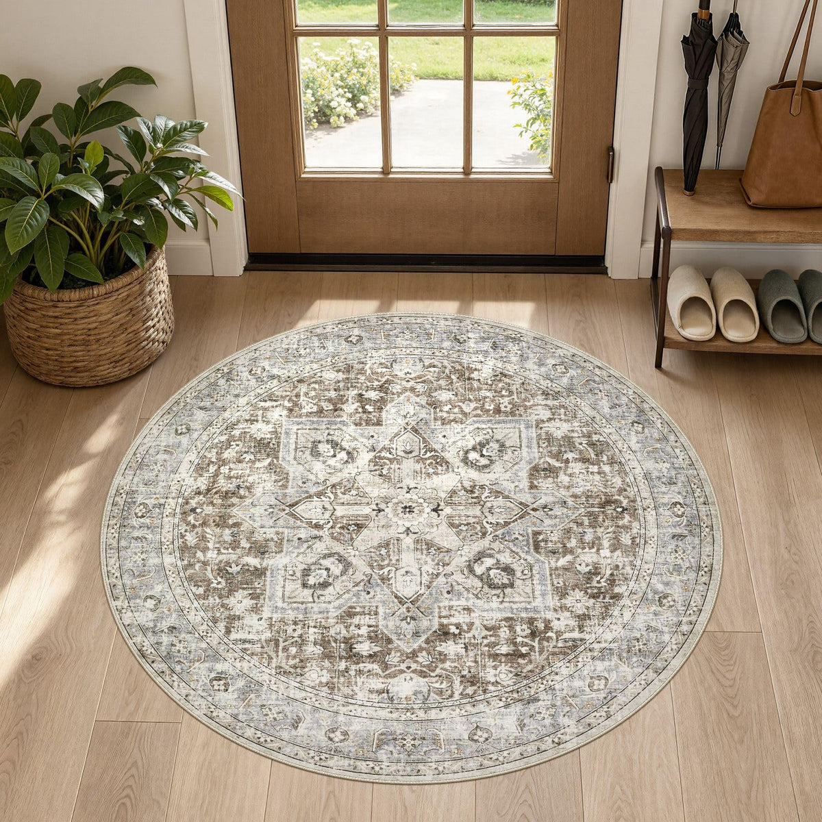 Tortania Area Rug 5x7 Living Room Rug Washable Soft Cream/Blue