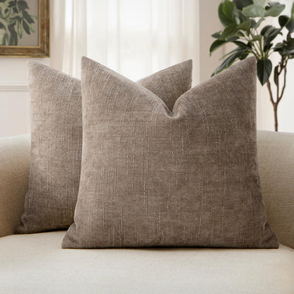 MIULEE Textured Chenille Throw Pillow Covers 20x20 Inch Taupe Grey