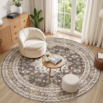 cotiled 5x7 Area Rug for Living Room, Washable, Traditional, Beige