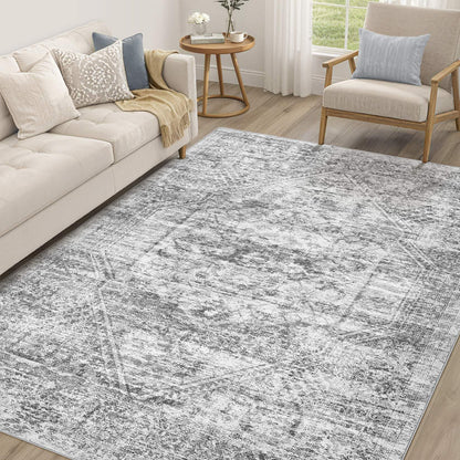 cotiled 5x7 Area Rug for Living Room, Washable, Traditional, Beige