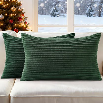 Mecatny Corduroy Fall Throw Pillow Covers 18x18 Set of 2 Olive Green