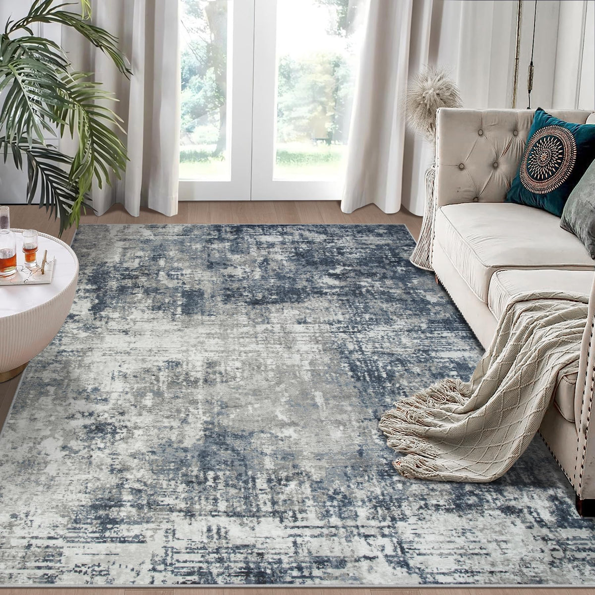 8x10 Area Rugs for Living Room Bedroom Dining Room Washable Blue Grey