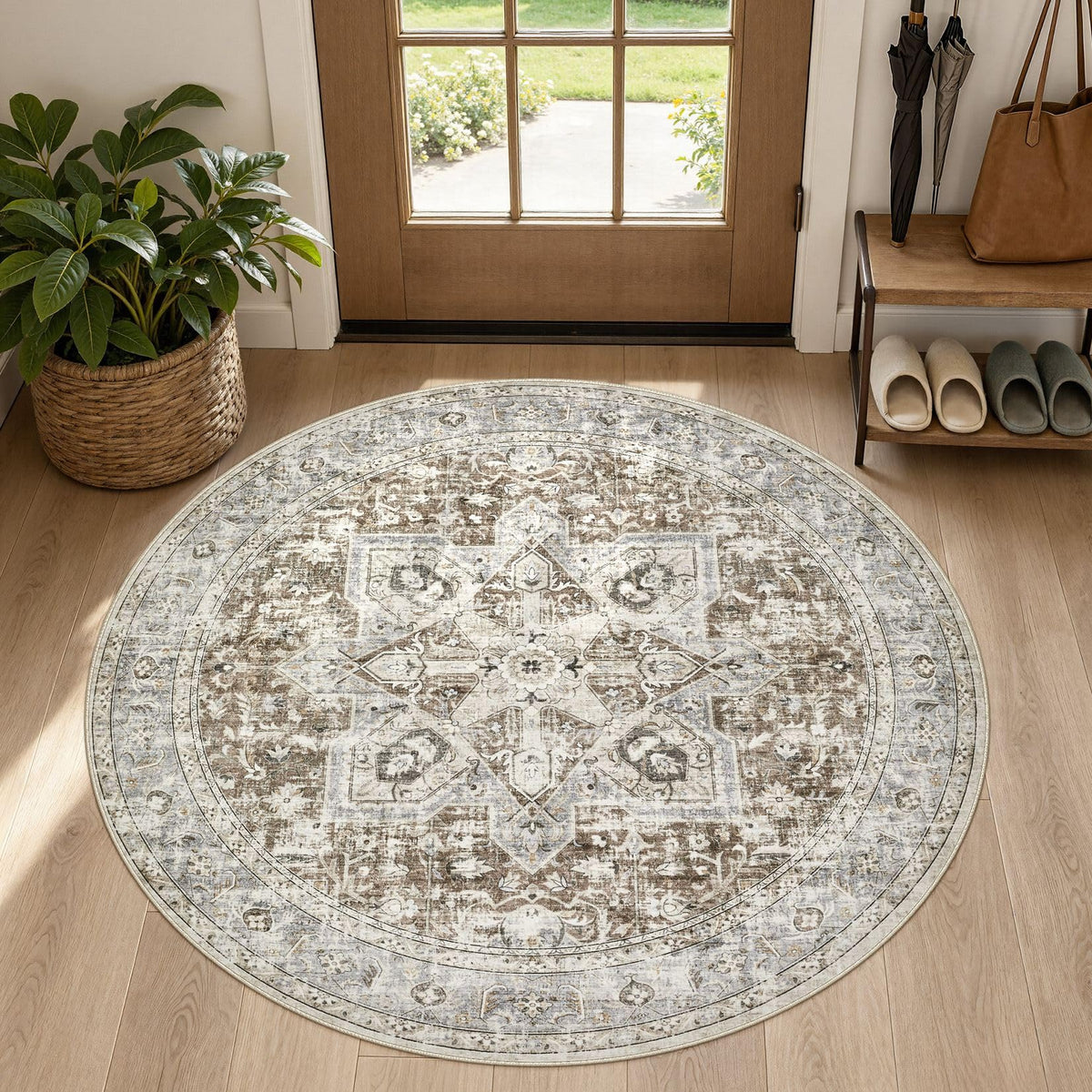 Tortania Area Rug 5x7 Living Room Rug Washable Soft Cream/Blue