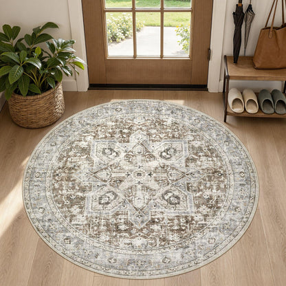 Tortania Area Rug 5x7 Living Room Rug Washable Soft Cream/Blue