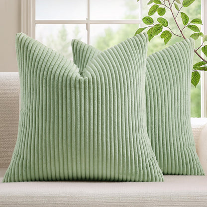 Mecatny Corduroy Fall Throw Pillow Covers 18x18 Set of 2 Olive Green