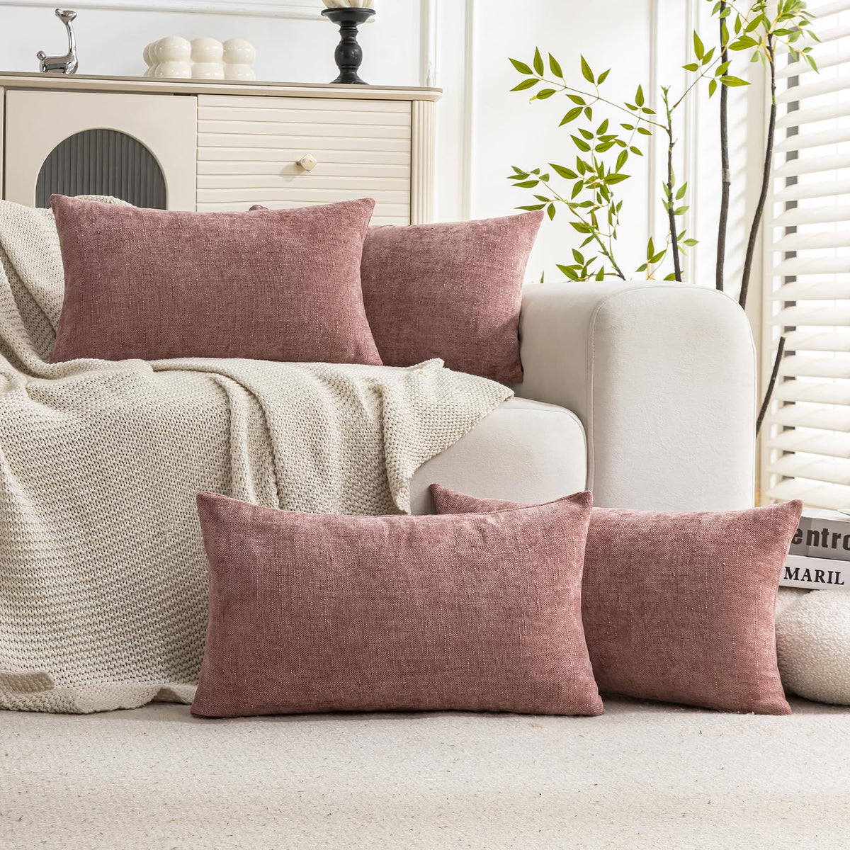 Set of 4 Soft Textured Throw Pillow Covers 18x18 Inch Cozy Decorative Farmhouse Cushion Cover Square Accent Pillow Cases for Bed Couch Sofa Living Room, Beige Taupe Brown