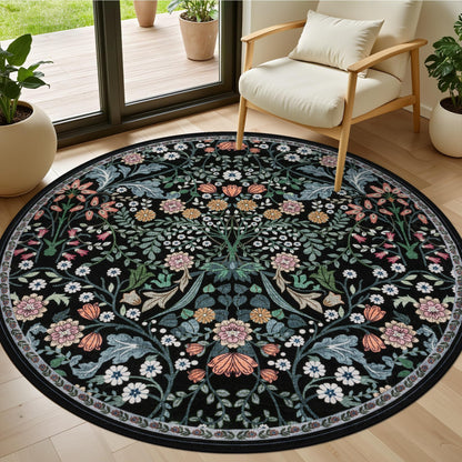 PLHXFR Area Rug Living Room: 5x7 Floral Washable Boho Carpet Dark Green