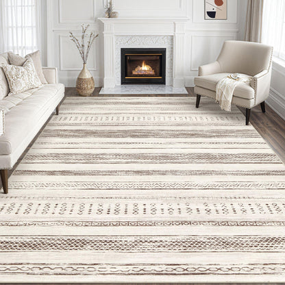 Tortania Area Rug Living Room Rugs - 5x7 Washable Large Soft Neutral Boho Moroccan Bohemian Farmhouse Rug Indoor Floor Carpet for Bedroom Under Dining Table Home Office Decor - Cream Brown