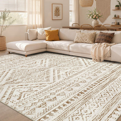 Nakagishi Boho 5x7 Area Rug Living Room Rugs Machine Washable Beige/Brown