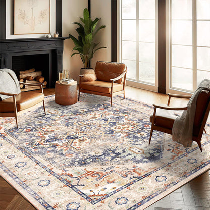 CHAMPLANT 6'x9' Washable Vintage Area Rug Boho Chic Medallion Distressed Design Non-Shedding Easy Care Ideal for High Traffic Areas in Living Room Bedroom Kitchen Office Large Carpet