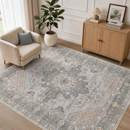 Tortania Area Rug 5x7 Living Room Rug Washable Soft Cream/Blue